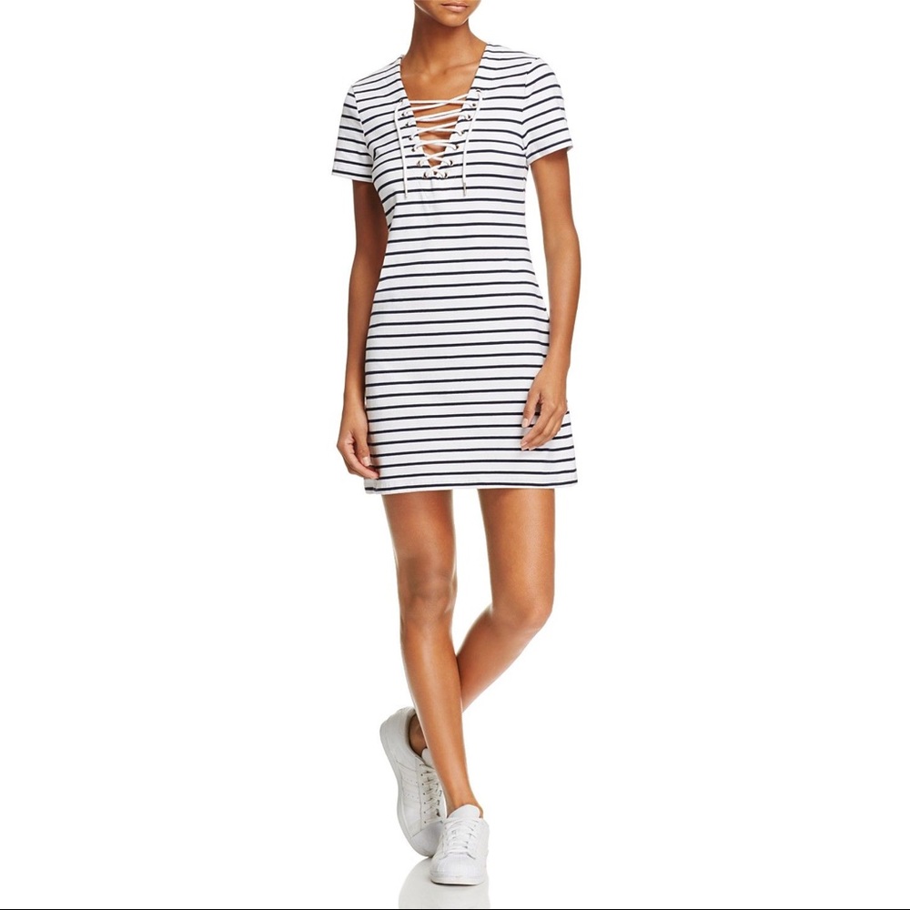 [bardot] white/black stripe tshirt dress